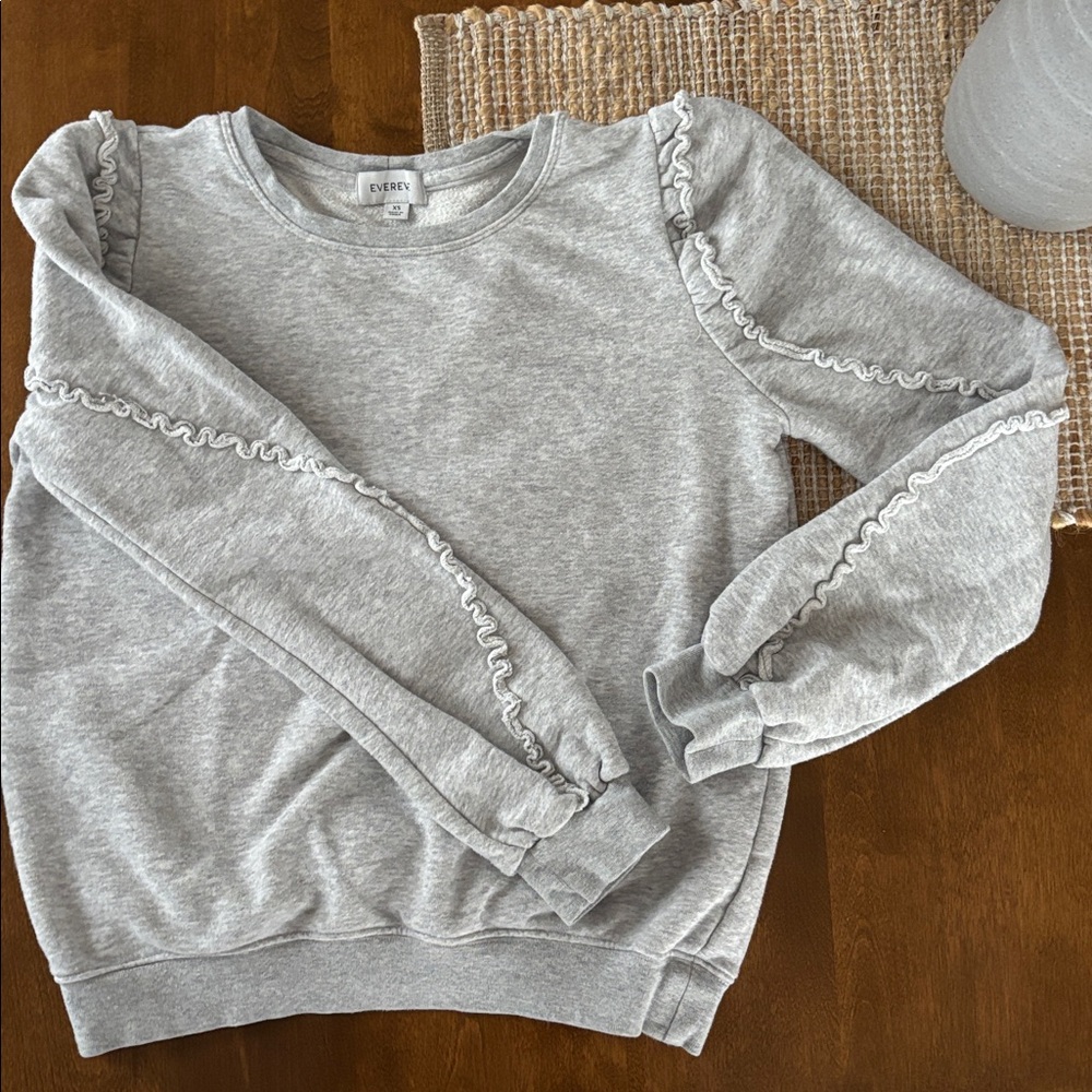 Evereve Light Gray Ruffle-Trim Sweatshirt